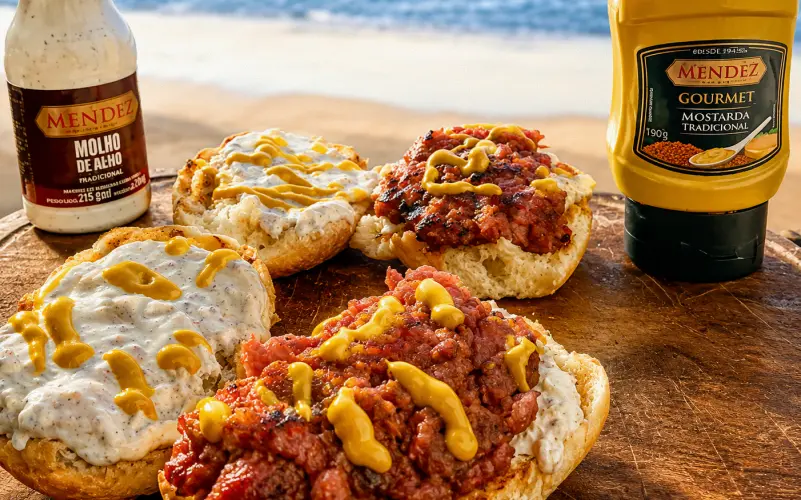 Pão com linguiça e molho Mendez